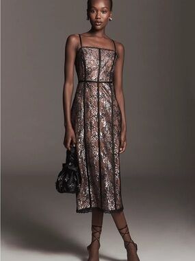 Anthropologie Square Neck Shine Midi Dress